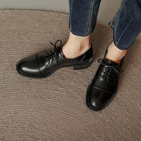 Women's Perforated Classic Lace-up Oxfords Brogue Wingtip Round Toe Derby Saddle Leather Shoes for Women Girls Lady Wife in Saudi Arabia