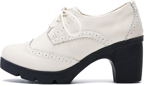 DADAWEN Women's Leather Classic Lace Up Platform Chunky Mid-Heel Square Toe Oxfords Dress Pump Shoes in Kuwait