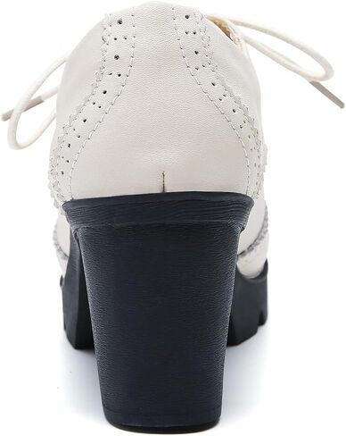 DADAWEN Women's Leather Classic Lace Up Platform Chunky Mid-Heel Square Toe Oxfords Dress Pump Shoes in Kuwait