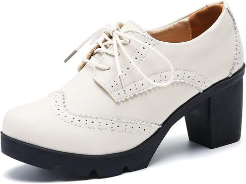 DADAWEN Women's Leather Classic Lace Up Platform Chunky Mid-Heel Square Toe Oxfords Dress Pump Shoes in Kuwait