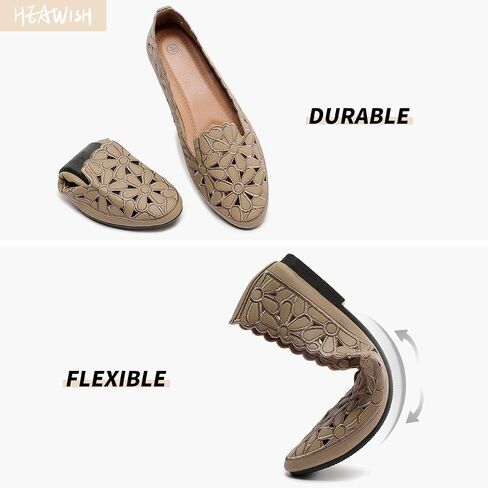 HEAWISH Women's Floral Ballet Flats Slip On Dress Shoes | PU leather upper with cute floral design, classic round toe, slip-on style, comfortable for dressy & casual summer wear in Saudi Arabia
