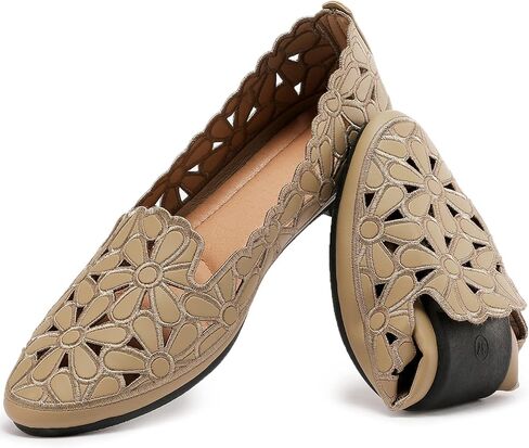 HEAWISH Women's Floral Ballet Flats Slip On Dress Shoes | PU leather upper with cute floral design, classic round toe, slip-on style, comfortable for dressy & casual summer wear in Saudi Arabia