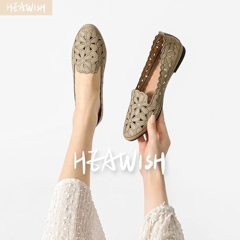 HEAWISH Women's Floral Ballet Flats Slip On Dress Shoes | PU leather upper with cute floral design, classic round toe, slip-on style, comfortable for dressy & casual summer wear in Saudi Arabia