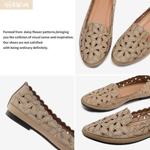 HEAWISH Women's Floral Ballet Flats Slip On Dress Shoes | PU leather upper with cute floral design, classic round toe, slip-on style, comfortable for dressy & casual summer wear in Saudi Arabia