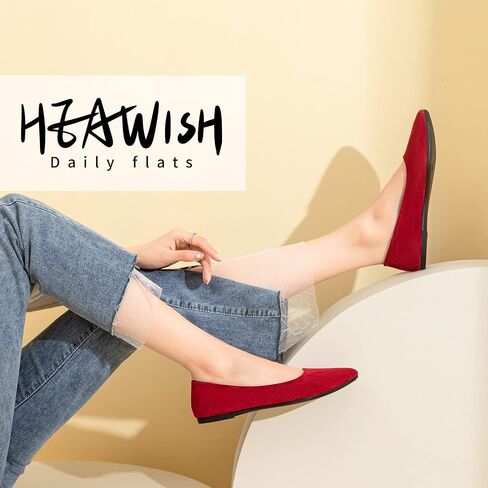 أحذية نسائية سوداء مسطحة من HEAWISH أحذية مريحة من جلد الغزال بمقدمة مدببة سهلة الارتداء أحذية باليه مسطحة غير رسمية أحذية مسطحة عارية in Saudi Arabia