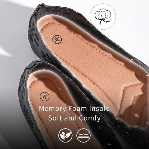 FRACORA Women's Ballet Flats Black PU Leather Dress Shoes Comfortable Round Toe Slip on Flats with Breathable Eyelets in Saudi Arabia