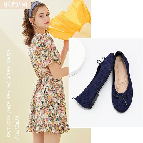 HEAWISH Women's Crochet Lace Mesh Ballet Flats with Bowknot | Breathable Summer Shoes,Comfortable Round Toe,Slip On Dressy Casual,Lightweight Cute Flats in Saudi Arabia