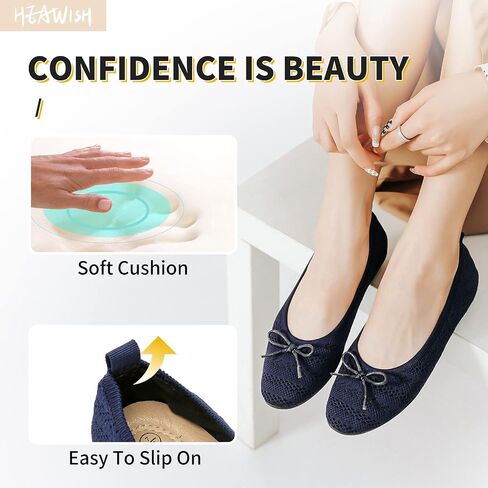 HEAWISH Women's Crochet Lace Mesh Ballet Flats with Bowknot | Breathable Summer Shoes,Comfortable Round Toe,Slip On Dressy Casual,Lightweight Cute Flats in Saudi Arabia