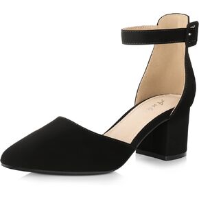 Ankis Closed Toe Heels for Women, 2.25 Inch Low Block Chunky Dress Pumps | Black Nude White Gold Silver Pointed Toe Design, Soft Insole, Adjustable Ankle Strap, Classic Versatile, For Formal Daily in Saudi Arabia