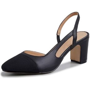 MICIFA Slingback Heels for Women，Round Toe Chunky Heeled Pumps Ankle Strap Fashion Splicing Dress Shoes