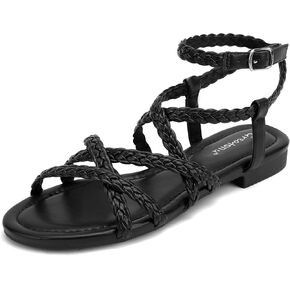 Greatonu Women's Braided Flat Sandals Comfortable Summer Casual Dressy Strappy Sandals