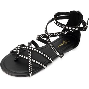 صندل نسائي من Luffymomo بحزام Gladiator مسطح من Fisherman Thong Cross Strappy in Kuwait