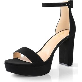 Ankis Chunky Platform Heels - 4 Inch Block Heeled Sandals for Women - Comfortable Open Toe Strappy Heels - Black, Nude, White, Silver, Gold - Summer Dress Shoes in Kuwait