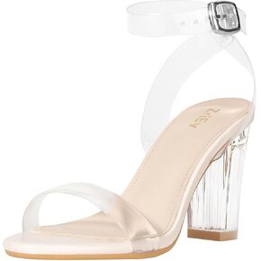 ZriEy Clear Heels For Women Transparent Block Chunky Heeled Sandals | 3.35 Inch Chunky Heel,Round Open Toe High Heel Sandals Wedding Party Bridal Prom Summer Daily Work Clear Dress Shoes in Saudi Arabia