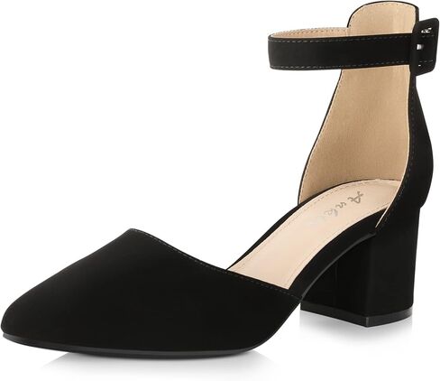 Ankis Closed Toe Heels for Women, 2.25 Inch Low Block Chunky Dress Pumps | Black Nude White Gold Silver Pointed Toe Design, Soft Insole, Adjustable Ankle Strap, Classic Versatile, For Formal Daily in Kuwait