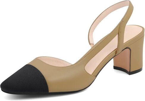 MICIFA Slingback Heels for Women，Round Toe Chunky Heeled Pumps Ankle Strap Fashion Splicing Dress Shoes in Saudi Arabia