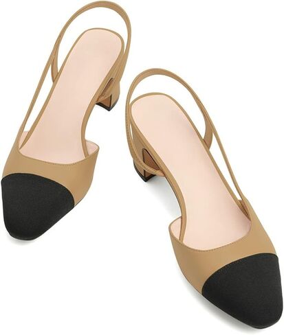 MICIFA Slingback Heels for Women，Round Toe Chunky Heeled Pumps Ankle Strap Fashion Splicing Dress Shoes in Saudi Arabia