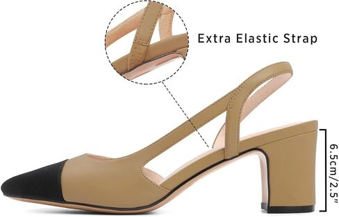 MICIFA Slingback Heels for Women，Round Toe Chunky Heeled Pumps Ankle Strap Fashion Splicing Dress Shoes in Saudi Arabia