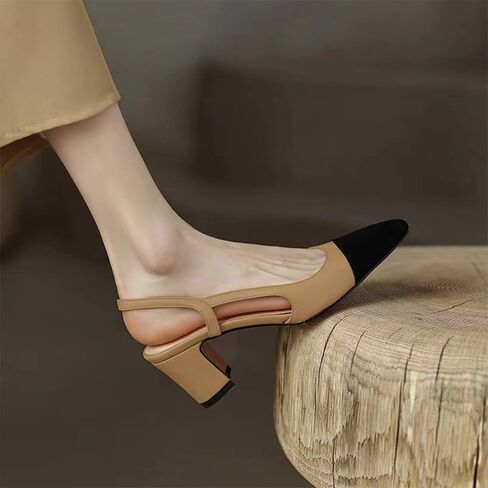 MICIFA Slingback Heels for Women，Round Toe Chunky Heeled Pumps Ankle Strap Fashion Splicing Dress Shoes in Saudi Arabia