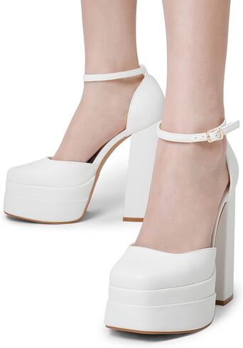 DREAM PAIRS Women's High Platform Closed Toe Heels | Square Toe Ankle Strap Dress Wedding Party Pumps Shoes with 5.5" Height, 1.7" Platform for All-night Glamour in Saudi Arabia