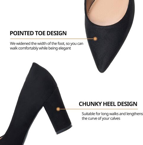Heel The World Women's High Chunky Block Closed Toe Heels,Slip On Pointed Toe Work Dress Office Wedding Party Pumps Shoes in Saudi Arabia