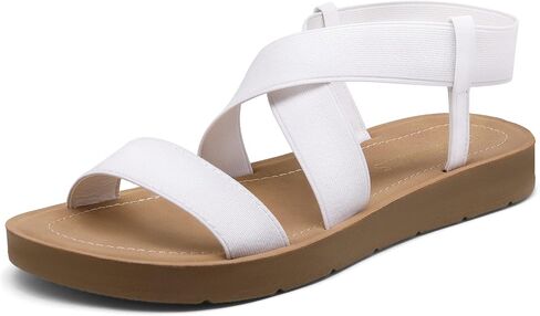 DREAM PAIRS Women's Elastic Ankle Strap Flat Sandals | Womens Comfortable Open Toe Elastic Cross-belt Slip-on Flat Summer Sandals Casual Wear in Saudi Arabia