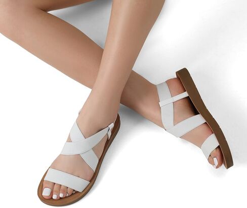 DREAM PAIRS Women's Elastic Ankle Strap Flat Sandals | Womens Comfortable Open Toe Elastic Cross-belt Slip-on Flat Summer Sandals Casual Wear in Saudi Arabia