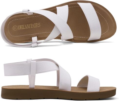 DREAM PAIRS Women's Elastic Ankle Strap Flat Sandals | Womens Comfortable Open Toe Elastic Cross-belt Slip-on Flat Summer Sandals Casual Wear in Saudi Arabia