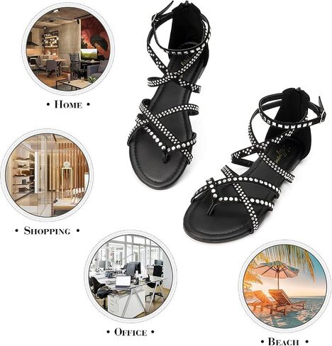 Luffymomo Women's Gladiator Strap Sandals, | Ankle Strap Flat Sandals,Thong Cross Fisherman Shoes in Saudi Arabia