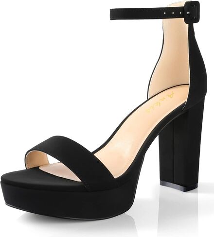 Ankis Chunky Platform Heels - 4 Inch Block Heeled Sandals for Women - Comfortable Open Toe Strappy Heels - Black, Nude, White, Silver, Gold - Summer Dress Shoes in Saudi Arabia