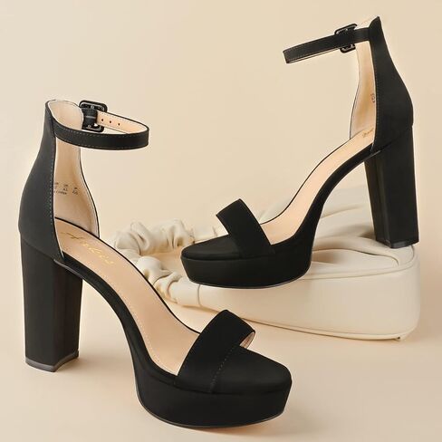 Ankis Chunky Platform Heels - 4 Inch Block Heeled Sandals for Women - Comfortable Open Toe Strappy Heels - Black, Nude, White, Silver, Gold - Summer Dress Shoes in Saudi Arabia