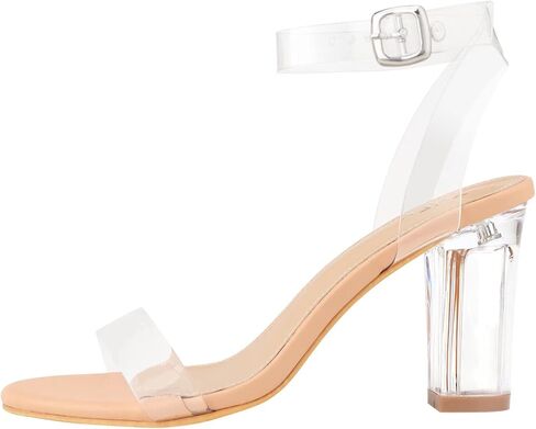 ZriEy chunky heels for women Clear Block Heels strappy platform sandals Ankle Strap Sandals Adjustable Buckle Lucite Chunky High Heel Shoes in Kuwait