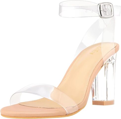 ZriEy chunky heels for women Clear Block Heels strappy platform sandals Ankle Strap Sandals Adjustable Buckle Lucite Chunky High Heel Shoes in Kuwait