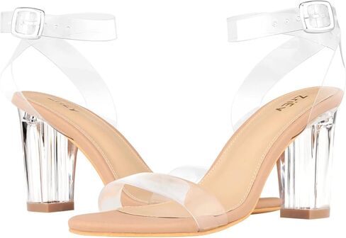 ZriEy chunky heels for women Clear Block Heels strappy platform sandals Ankle Strap Sandals Adjustable Buckle Lucite Chunky High Heel Shoes in Kuwait