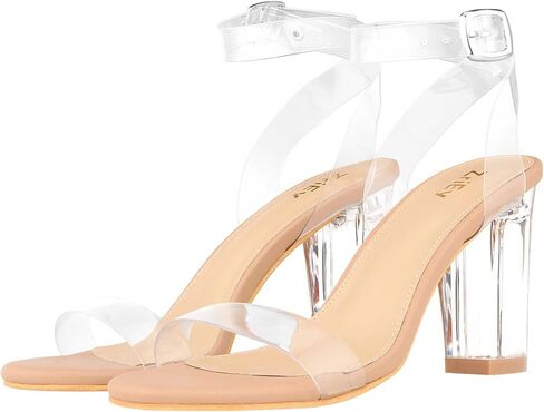 ZriEy chunky heels for women Clear Block Heels strappy platform sandals Ankle Strap Sandals Adjustable Buckle Lucite Chunky High Heel Shoes in Kuwait