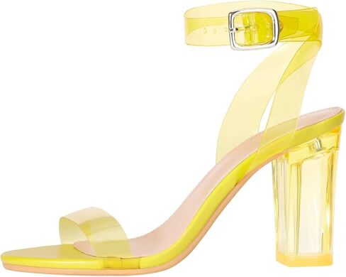 ZriEy chunky heels for women Clear Block Heels strappy platform sandals Ankle Strap Sandals Adjustable Buckle Lucite Chunky High Heel Shoes in Kuwait