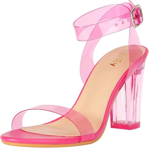 ZriEy chunky heels for women Clear Block Heels strappy platform sandals Ankle Strap Sandals Adjustable Buckle Lucite Chunky High Heel Shoes in Kuwait