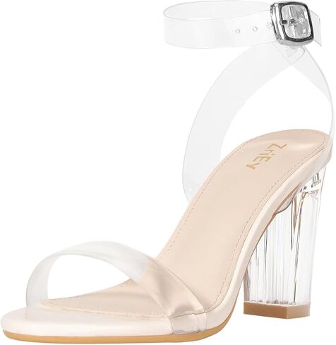 ZriEy Clear Heels For Women Transparent Block Chunky Heeled Sandals | 3.35 Inch Chunky Heel,Round Open Toe High Heel Sandals Wedding Party Bridal Prom Summer Daily Work Clear Dress Shoes in Kuwait