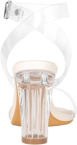 ZriEy Clear Heels For Women Transparent Block Chunky Heeled Sandals | 3.35 Inch Chunky Heel,Round Open Toe High Heel Sandals Wedding Party Bridal Prom Summer Daily Work Clear Dress Shoes in Kuwait