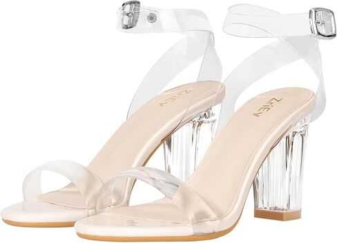 ZriEy Clear Heels For Women Transparent Block Chunky Heeled Sandals | 3.35 Inch Chunky Heel,Round Open Toe High Heel Sandals Wedding Party Bridal Prom Summer Daily Work Clear Dress Shoes in Kuwait