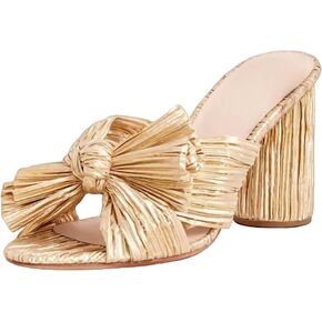 MICIFA Women's Bow Heeled Sandals Slip On Open Toe Block Chunky Heel Sandals Bride Wedding Dress Shoes in Kuwait