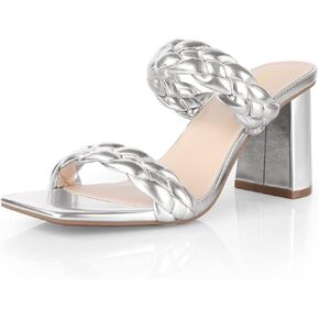 Leevar Braided Sandals for Women - Stylish Square Toe Braided Heels for Women - Nude Black White Tan Womens Braided Block Heel Sandals - 3 inches Woven Chunky Heels - Order 1/2 Size Up