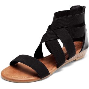 DREAM PAIRS Women's Elastic Ankle Strap Low Wedges Sandals