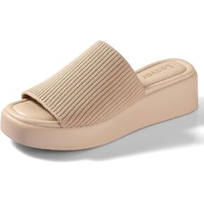 Leevar Platform Sandals for Women - Soft Memory Foam Padded Platform Wedges Sandals - Womens Backless Slip On Platform Slides - Comfy Square Open Toe Mules Nude Clear White Black Platform Sandals Summer Casual Flatform Platform Wedge Slides for Women in Kuwait