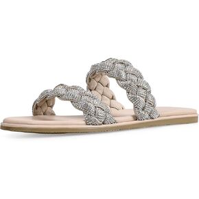 zero-sum Women's Braided Bling Rhinestone Slip On Slide Sandals Comfortable Lightweight Open Toe Flat Slippers