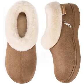 EverFoams Women's Micro Suede Cozy Memory Foam Winter Slippers with Fuzzy Faux Fur Collar and Indoor Outdoor Rubber Sole in Saudi Arabia