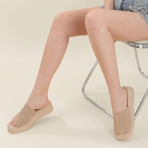 Leevar Platform Sandals for Women - Soft Memory Foam Padded Platform Wedges Sandals - Womens Backless Slip On Platform Slides - Comfy Square Open Toe Mules Nude Clear White Black Platform Sandals Summer Casual Flatform Platform Wedge Slides for Women in Kuwait