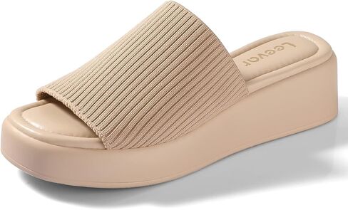 Leevar Platform Sandals for Women - Soft Memory Foam Padded Platform Wedges Sandals - Womens Backless Slip On Platform Slides - Comfy Square Open Toe Mules Nude Clear White Black Platform Sandals Summer Casual Flatform Platform Wedge Slides for Women in Kuwait