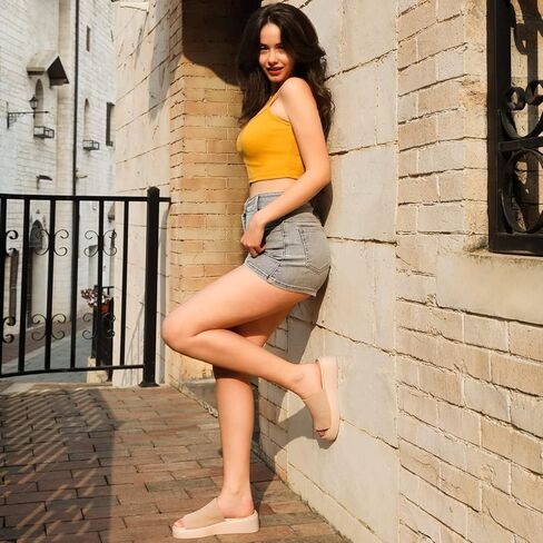 Leevar Platform Sandals for Women - Soft Memory Foam Padded Platform Wedges Sandals - Womens Backless Slip On Platform Slides - Comfy Square Open Toe Mules Nude Clear White Black Platform Sandals Summer Casual Flatform Platform Wedge Slides for Women in Kuwait