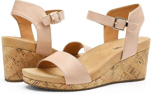 DREAM PAIRS Womens Cushioned Platform Wedge Sandals | 3inch dressy cork wedge heel with soft comfort foam insole non-slip outsole adjustable ankle strap for summer in Saudi Arabia
